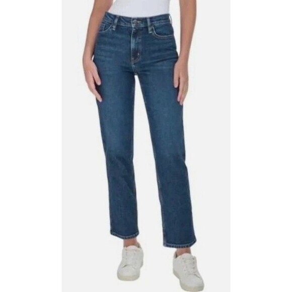 CALVIN KLEIN High Rise Straight Leg‎ Jeans Sz 12 Dark Blue Crop Ankle Denim NWT - Picture 3 of 14